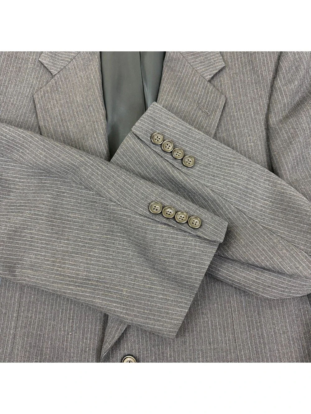 Vintage 90s Kuppenheimer Mens 42R Gray Pinstripe Wool Blazer Sport Coat USA